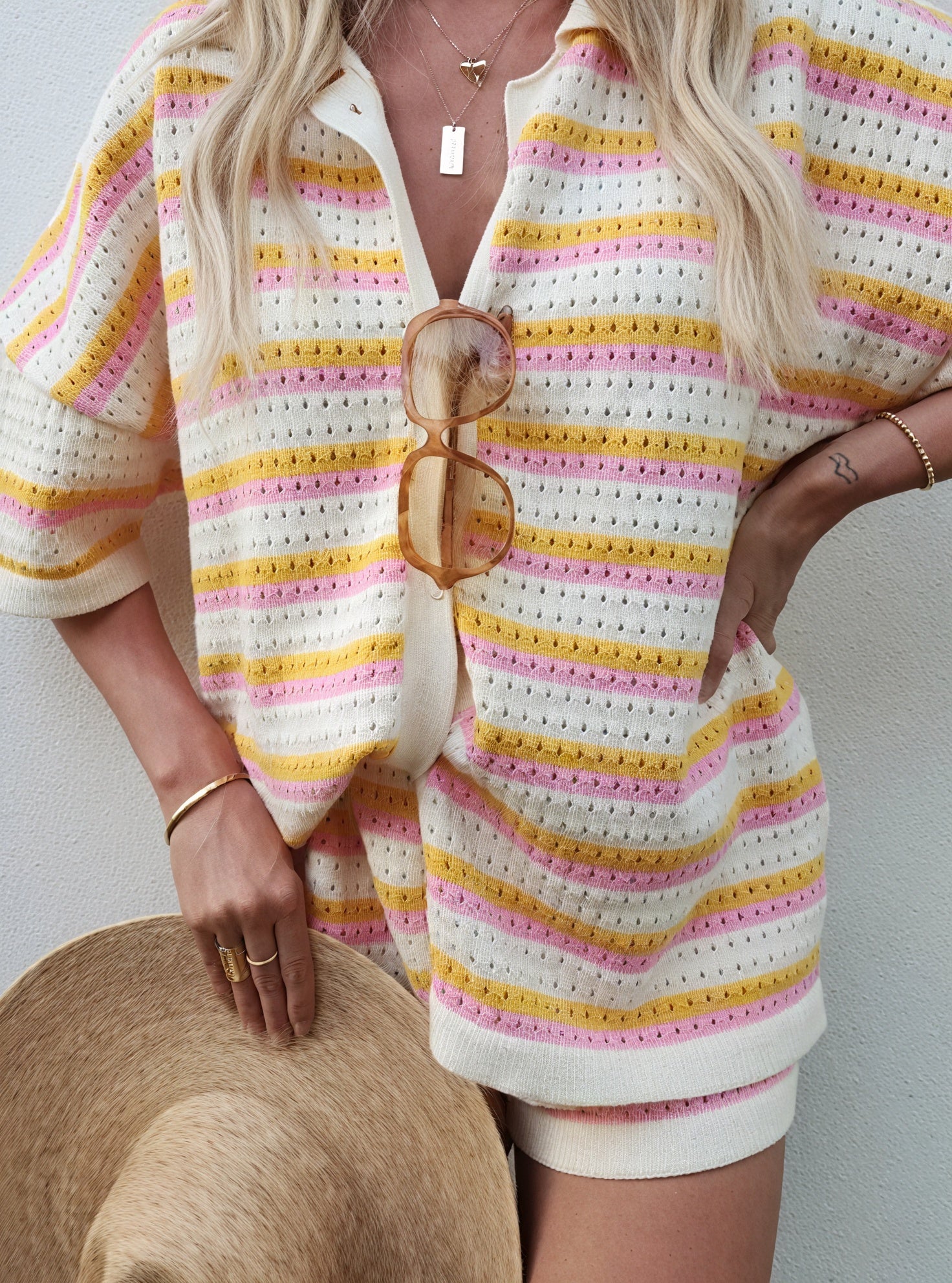 Top a Righe in Maglia con Bottoni