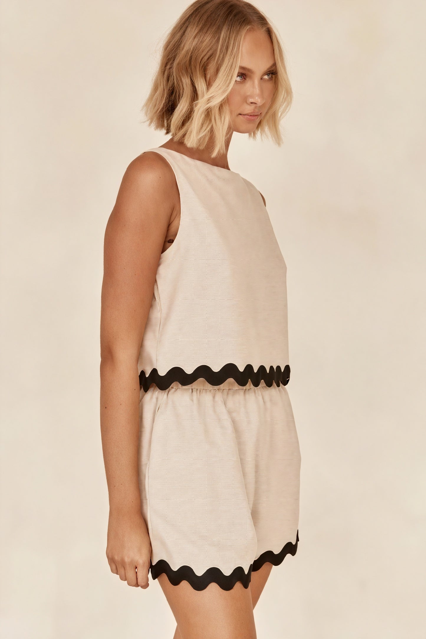 Set Top & Shorts Scalloped Trim