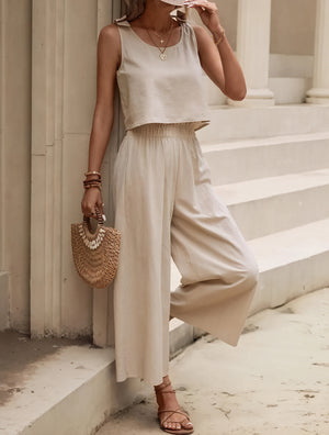 Completo Top Corto e Pantaloni Gamba Larga