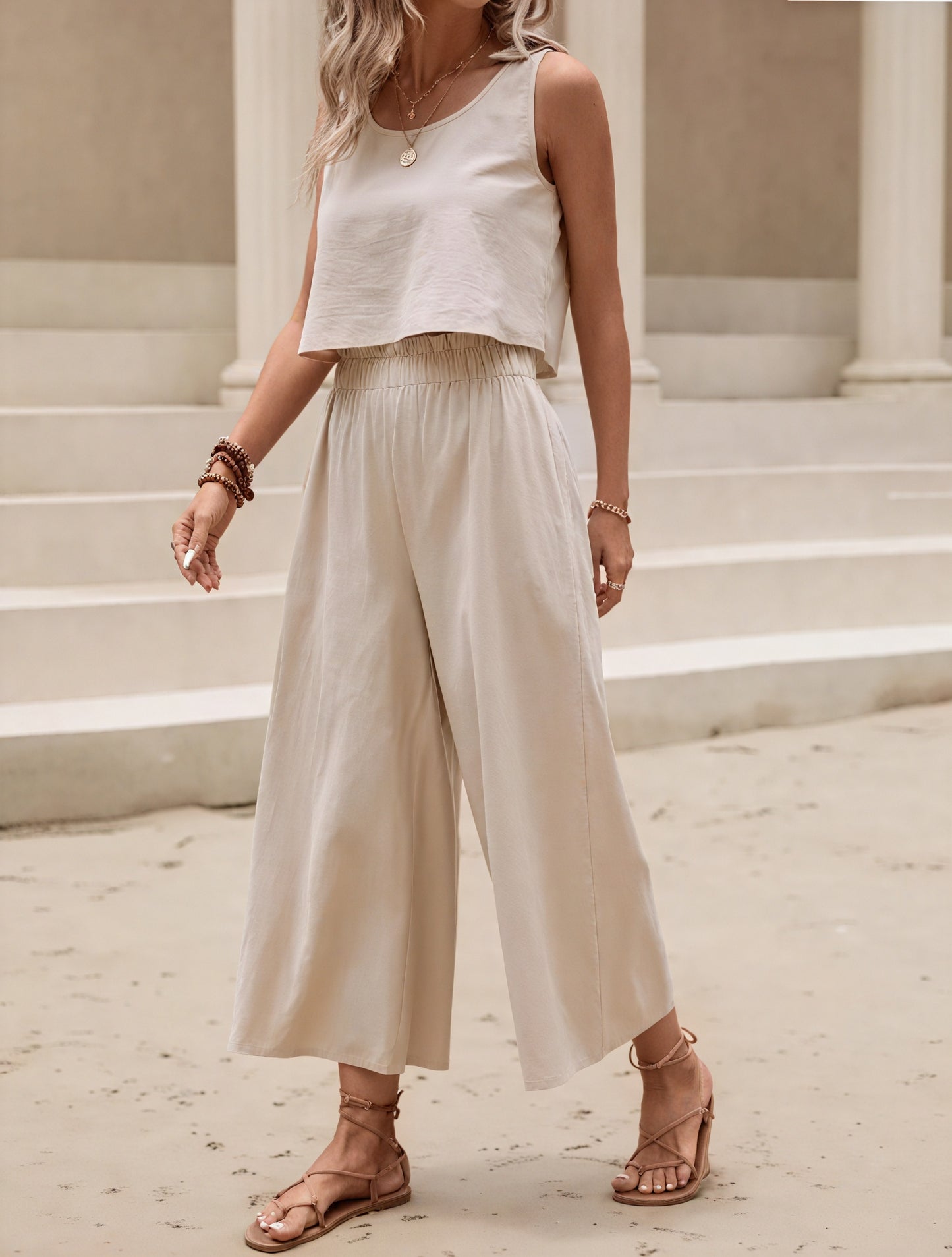 Completo Top Corto e Pantaloni Gamba Larga