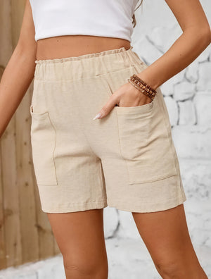 Shorts a Vita Alta con Tasche Applicate