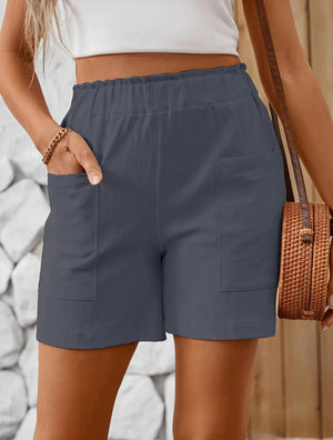 Shorts a Vita Alta con Tasche Applicate