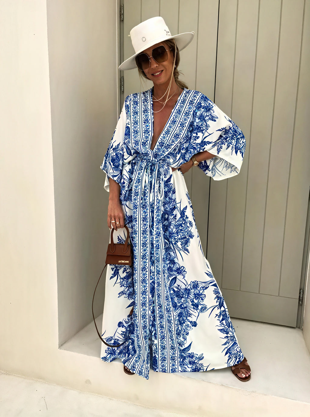 Abito Maxi Stile Kimono con Cintura