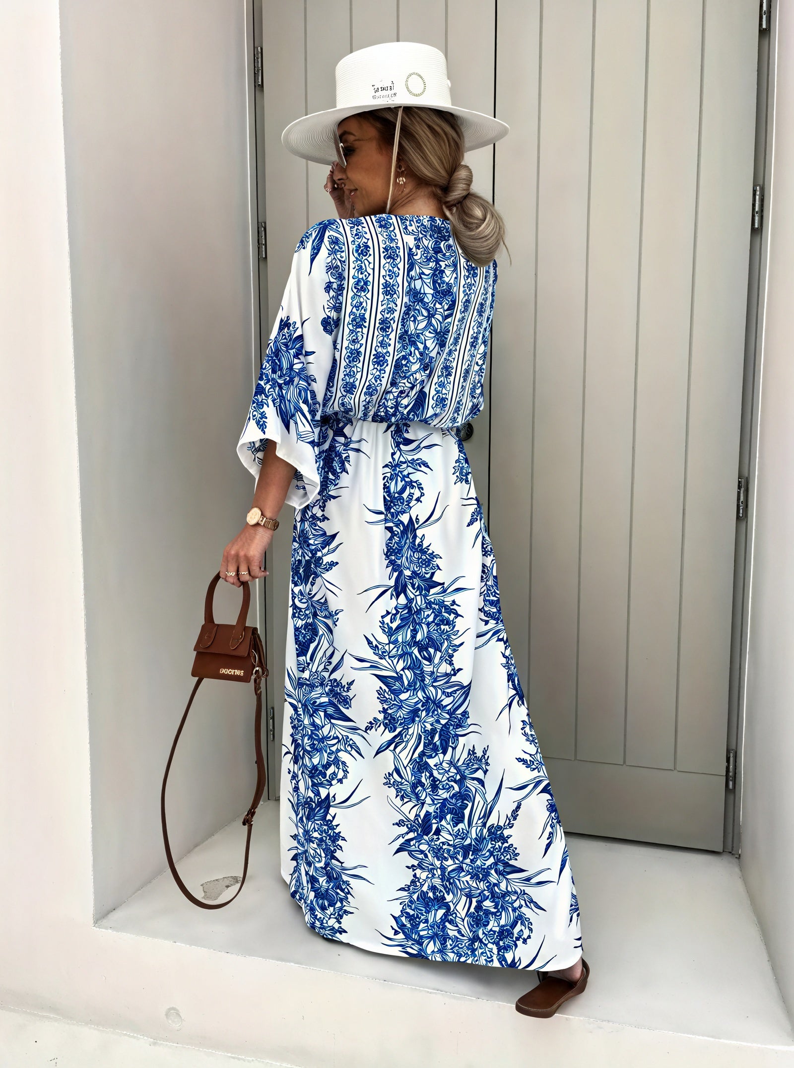 Abito Maxi Stile Kimono con Cintura