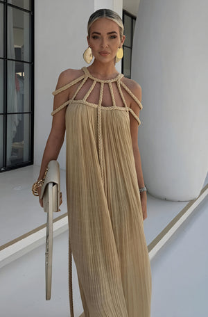 Abito Halter con Dettagli Intrecciati, Silhouette Fluida