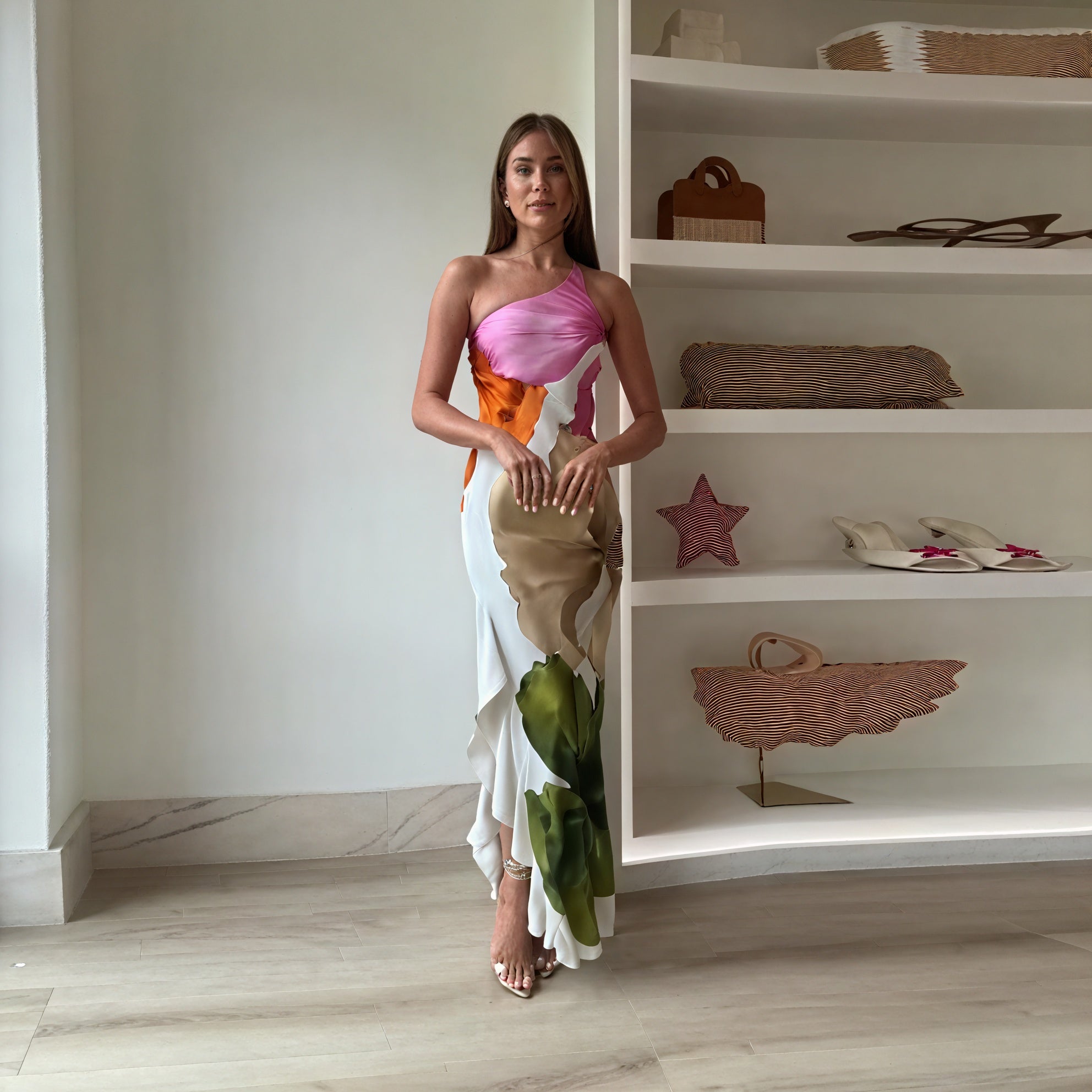 Abito Maxi Donna Stampa Fantasia Monospalla Scollo Halter Senza Maniche Elegante-83229-601f6e0b-4ec1-4c68-b0ba-7e08fc090395