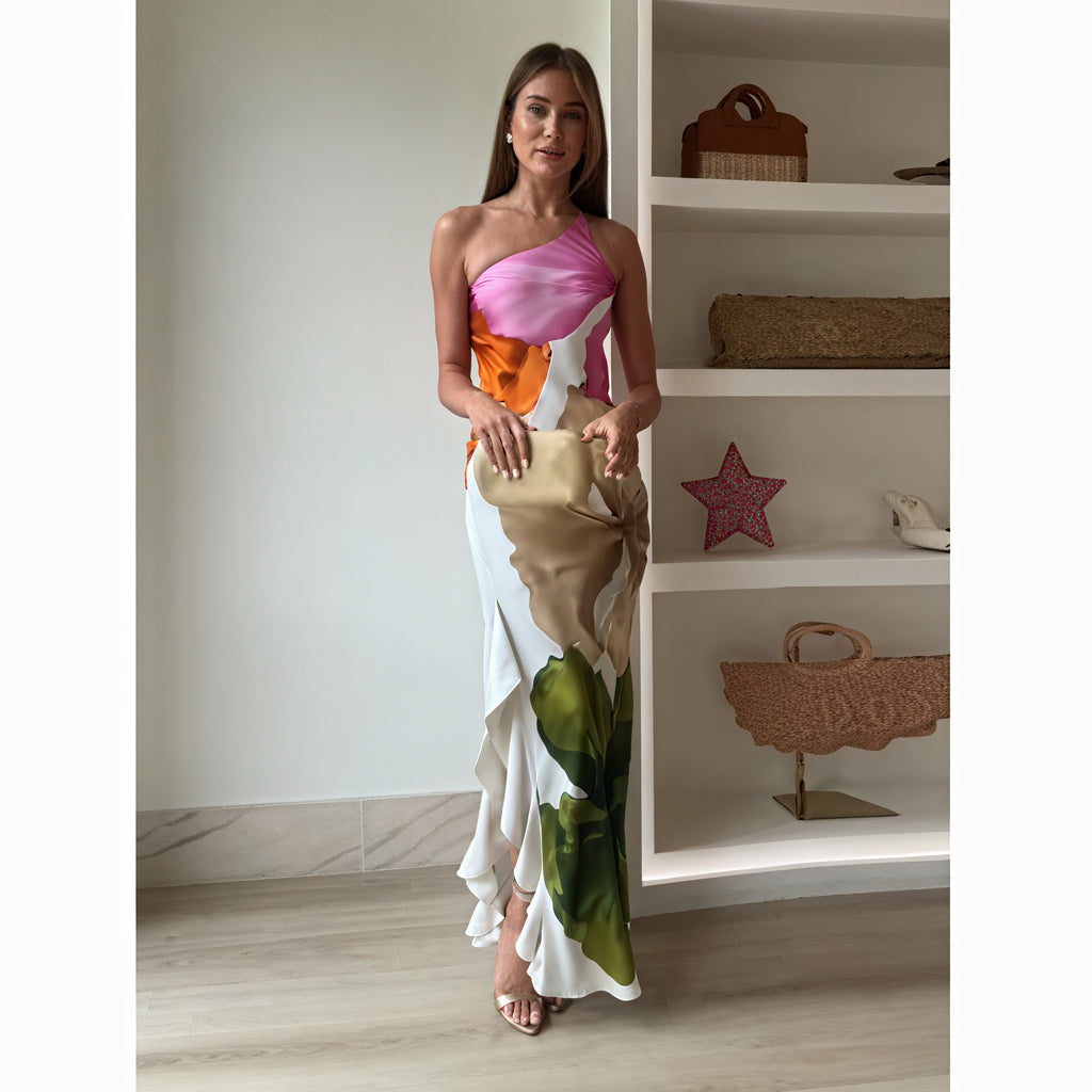 Abito Maxi Donna Stampa Fantasia Monospalla Scollo Halter Senza Maniche Elegante-83229-3fabbd06-022b-4225-94d2-9ac7537d0a42