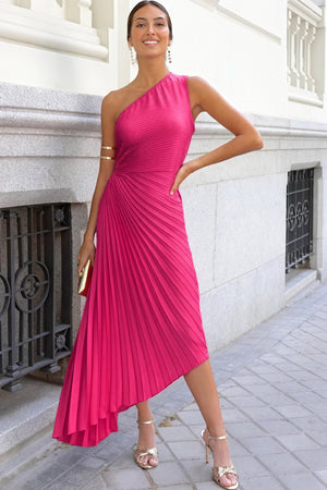 Abito Monospalla Plissettato Donna – Orlo Asimmetrico, Elegante-83236-f6d6329a-8d33-411e-8756-6de0b6175585