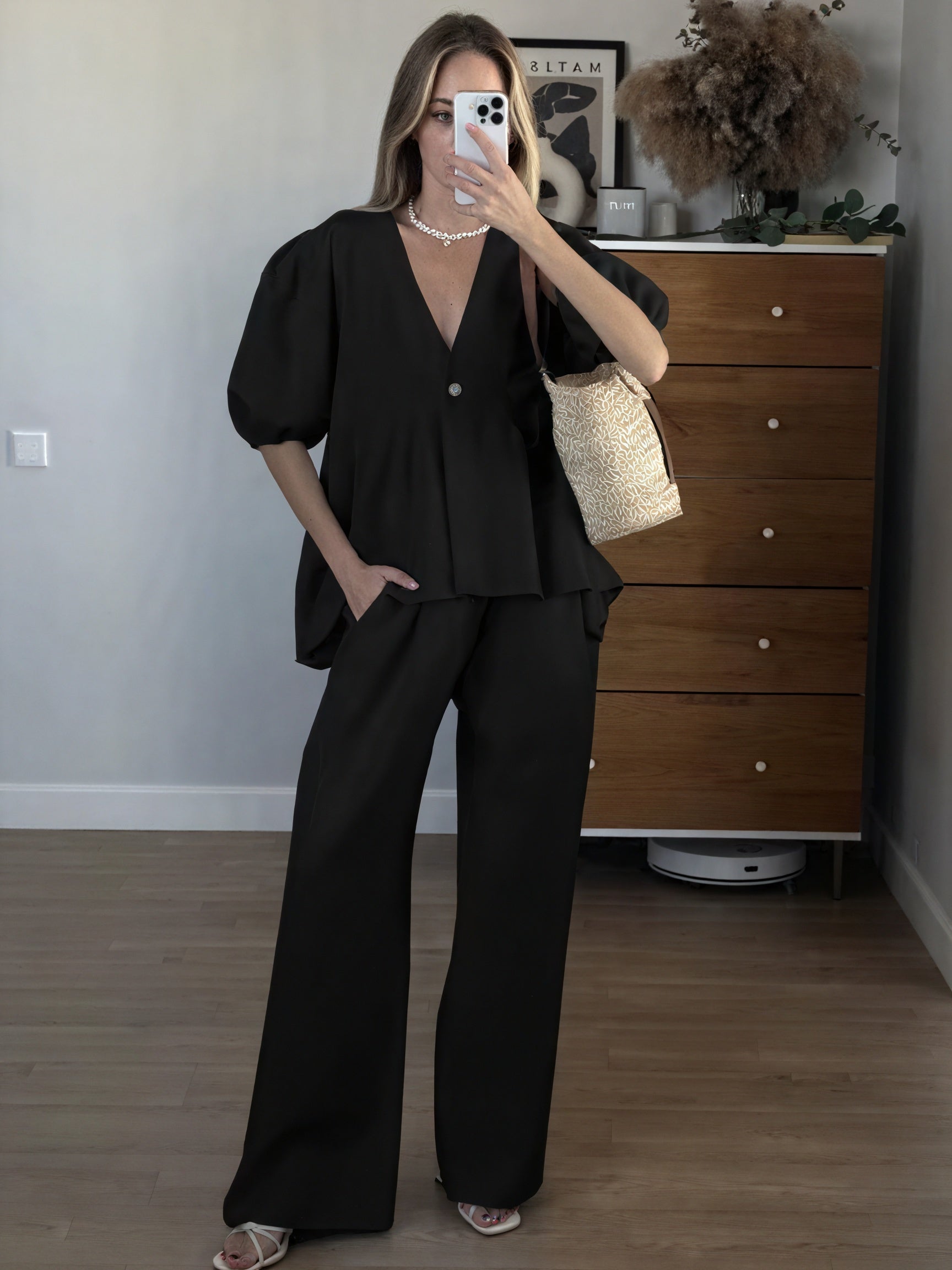 Dorio Moda Completo Due Pezzi da Donna in Lino – Top Scollo a V, Maniche a Sbuffo, Pantaloni Gamba Larga, XS-XL-83274-36ef262c-df96-42be-9ed8-d7bfc32f7290