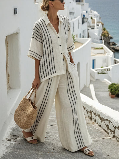 Completo Lino Righe – Camicia e Pantaloni Gamba Larga