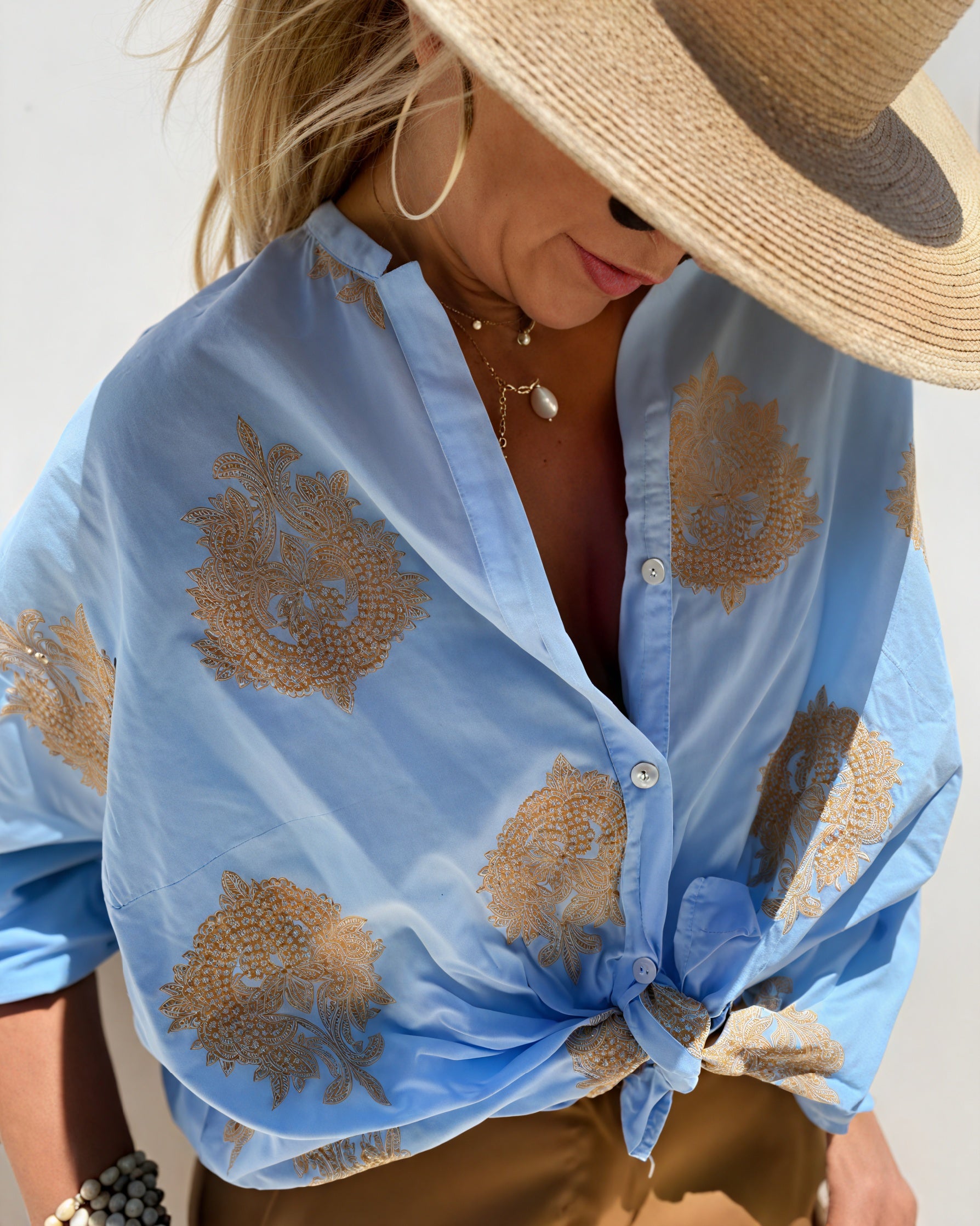Camicetta Donna Ricamata con Nodo Frontale, Cotone, Stile Casual Dorio Moda-83310-e4b975cb-5693-4784-9918-4e6c180670ad