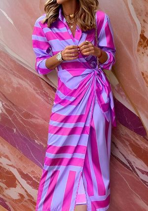 Abito Donna Incrociato a Righe con Maniche Lunghe, Stile Versatile, Dorio Moda-83361-daf42107-c244-47f8-9553-09bd93602385