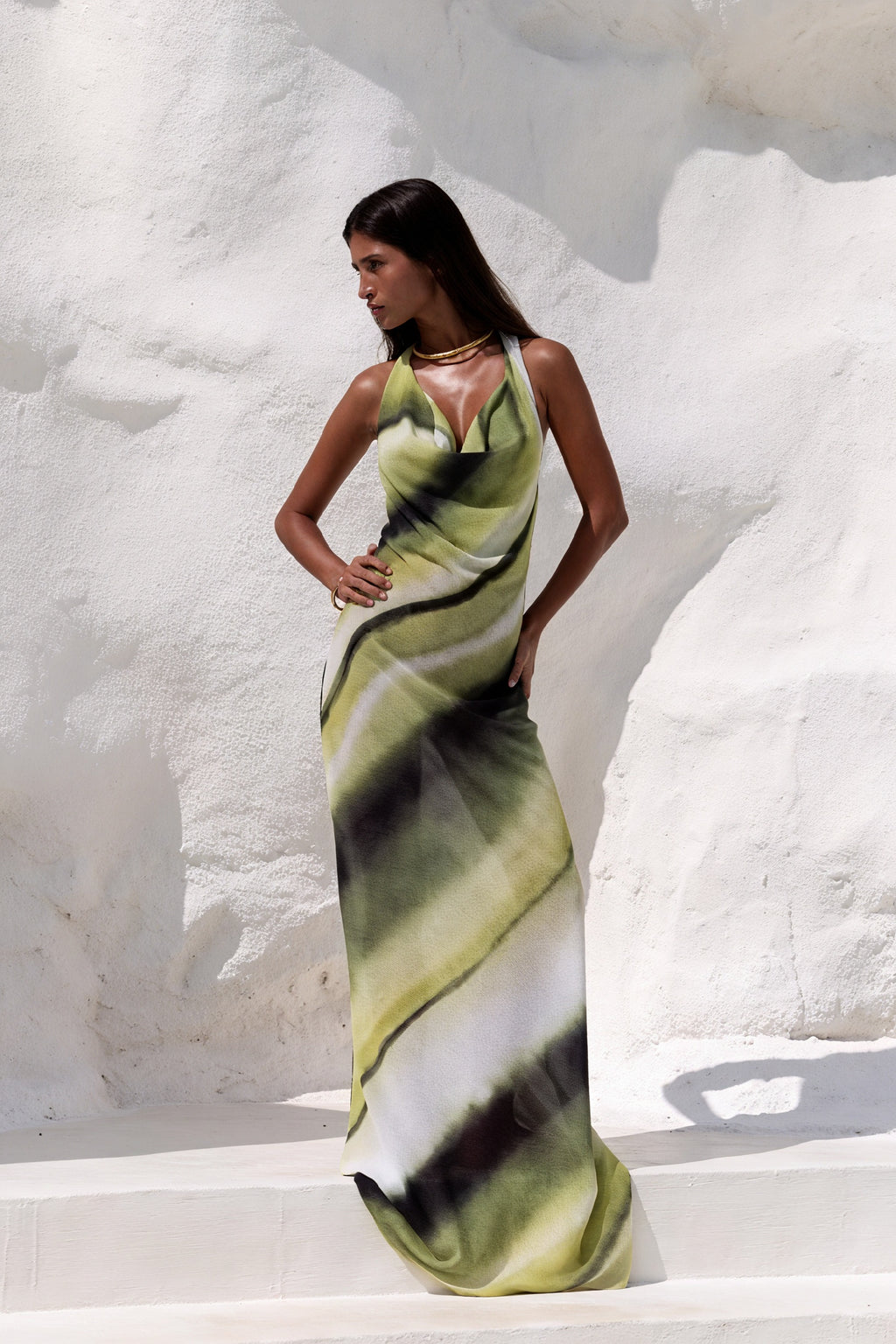 Abito Maxi Donna – Tie-Dye, Scollo Drappeggiato, Senza Maniche, Silhouette Fluida, Dorio Moda-83479-1f95f47e-dd2e-452a-a880-7958e55035f6