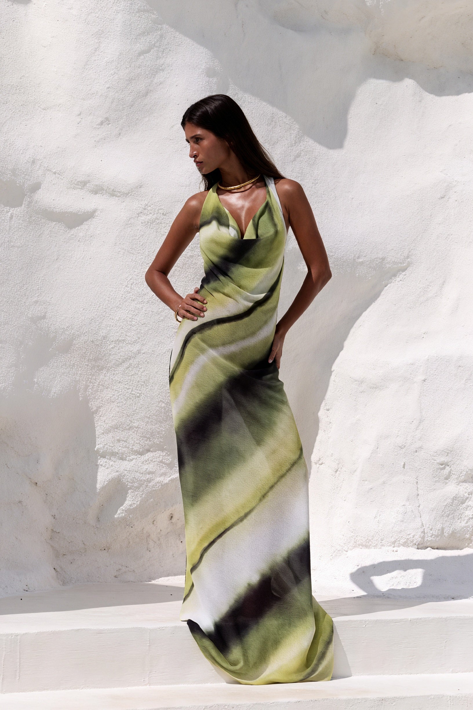 Abito Maxi Donna – Tie-Dye, Scollo Drappeggiato, Senza Maniche, Silhouette Fluida, Dorio Moda-83479-1f95f47e-dd2e-452a-a880-7958e55035f6