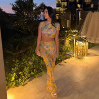 Completo Coordinato Crop Top e Maxi Gonna – Stampa Floreale Unica