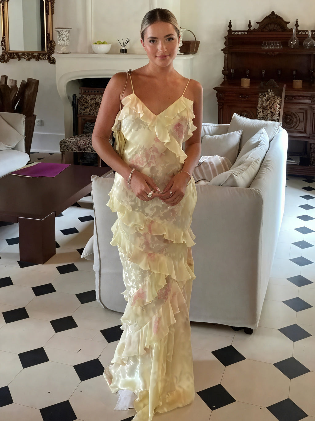 Abito Donna Senza Maniche Floreale con Balze Spalline Sottili-83560-6a5ba114-50e3-4110-b801-02727fed24f8