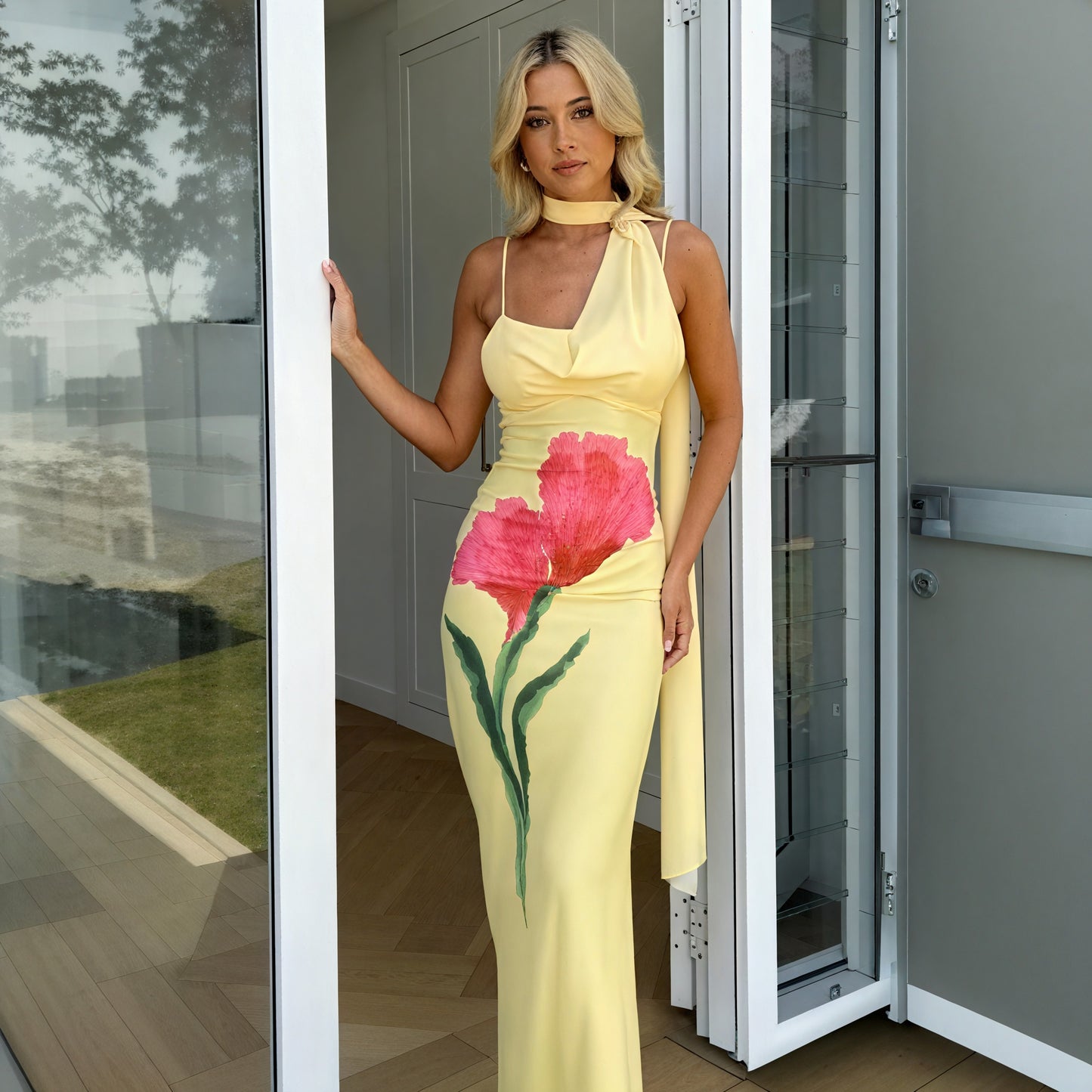 Abito Maxi Donna Giallo Floreale Scollo All'Americana-83591-4d2b6257-32e7-413a-bd9f-fe409baecf5f