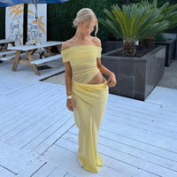 Abito Lungo Off-Shoulder – Cut-out Elegante in Vita
