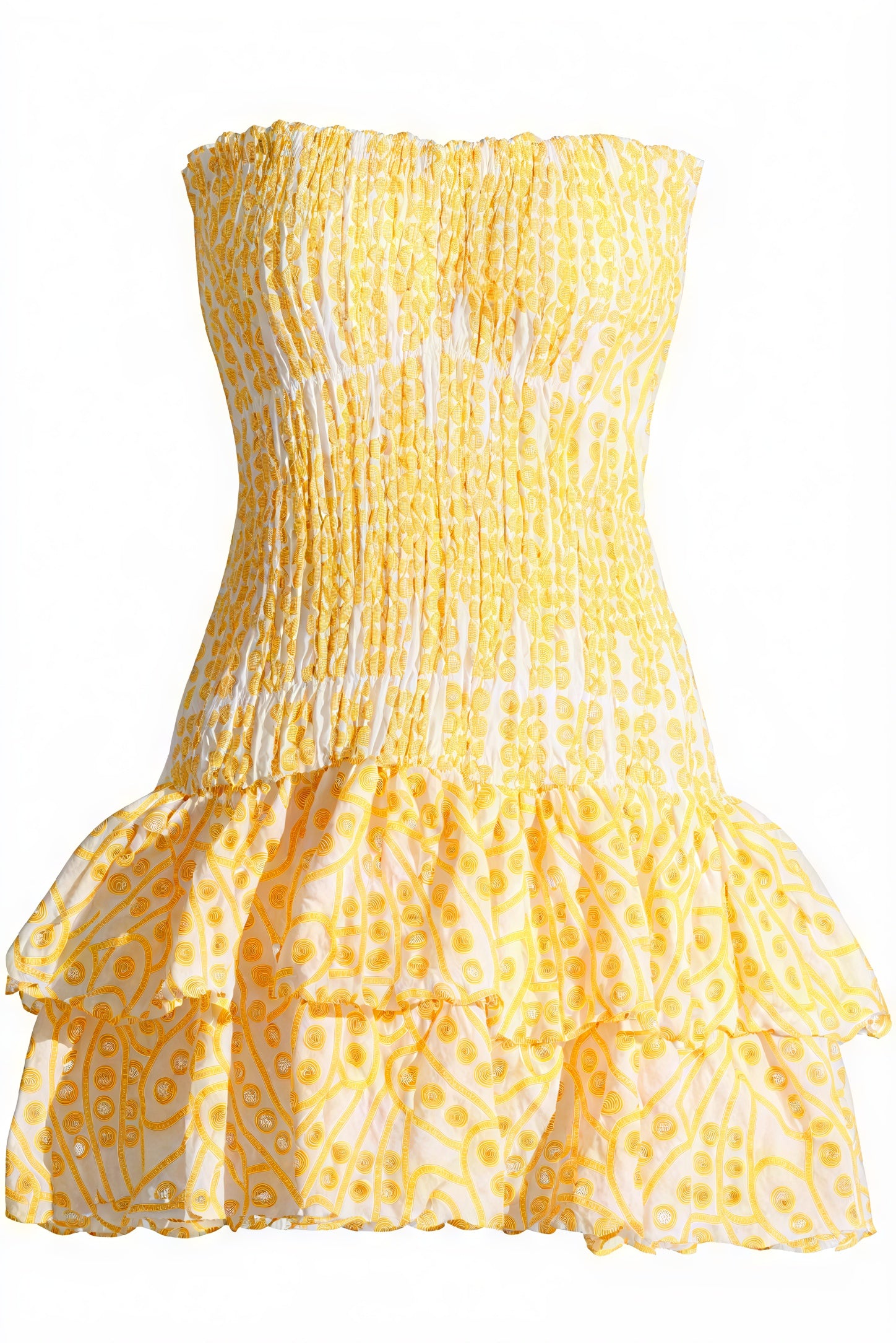 Abito Mini Donna – Giallo Bianco Fantasia Fascia Balze Smock-83597-b6f0a8ab-1a2b-4af0-9909-a10916a20e61