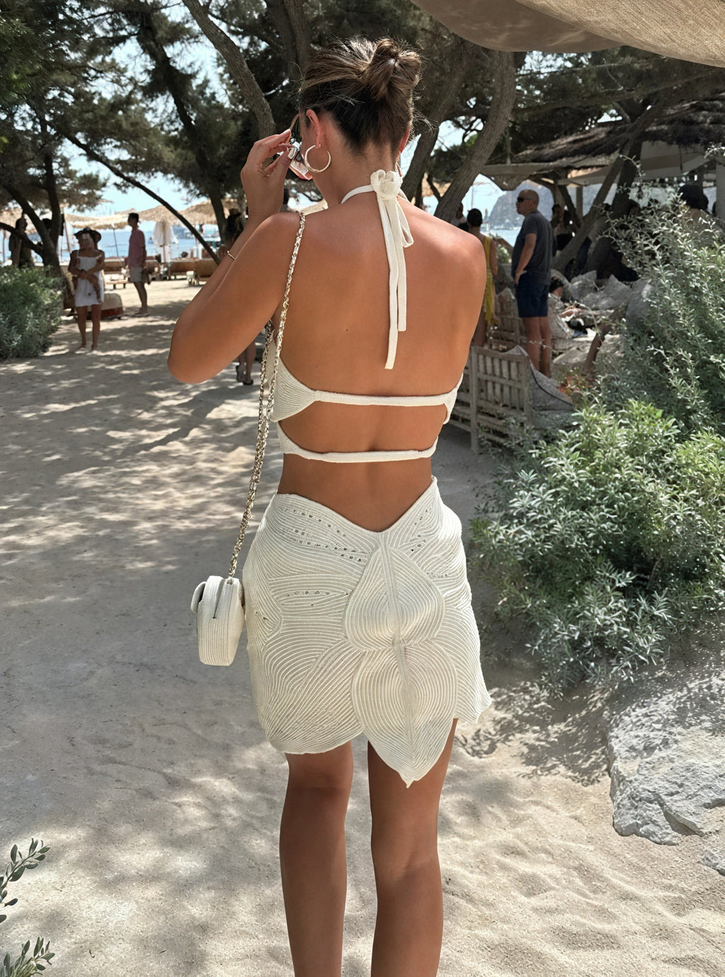 Donna Abito Crochet con Scollo all'Americana e Dettagli Cut-Out, Stile Estivo Elegante-83655-1e7b5c78-ac3e-4bc1-8369-16dd628ac743