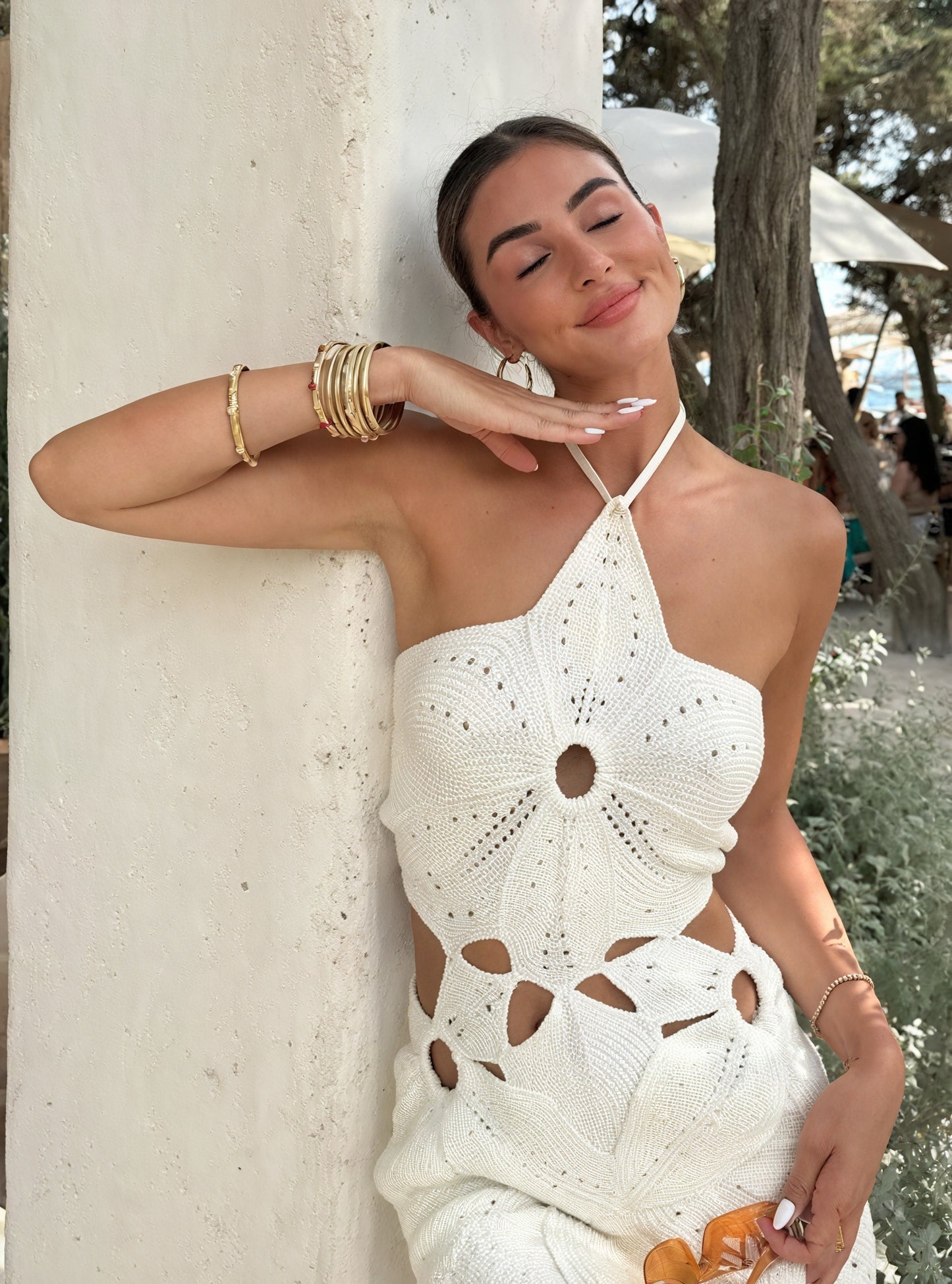Donna Abito Crochet con Scollo all'Americana e Dettagli Cut-Out, Stile Estivo Elegante-83655-ec31e60d-804c-4e8e-84db-c12bf579a91e