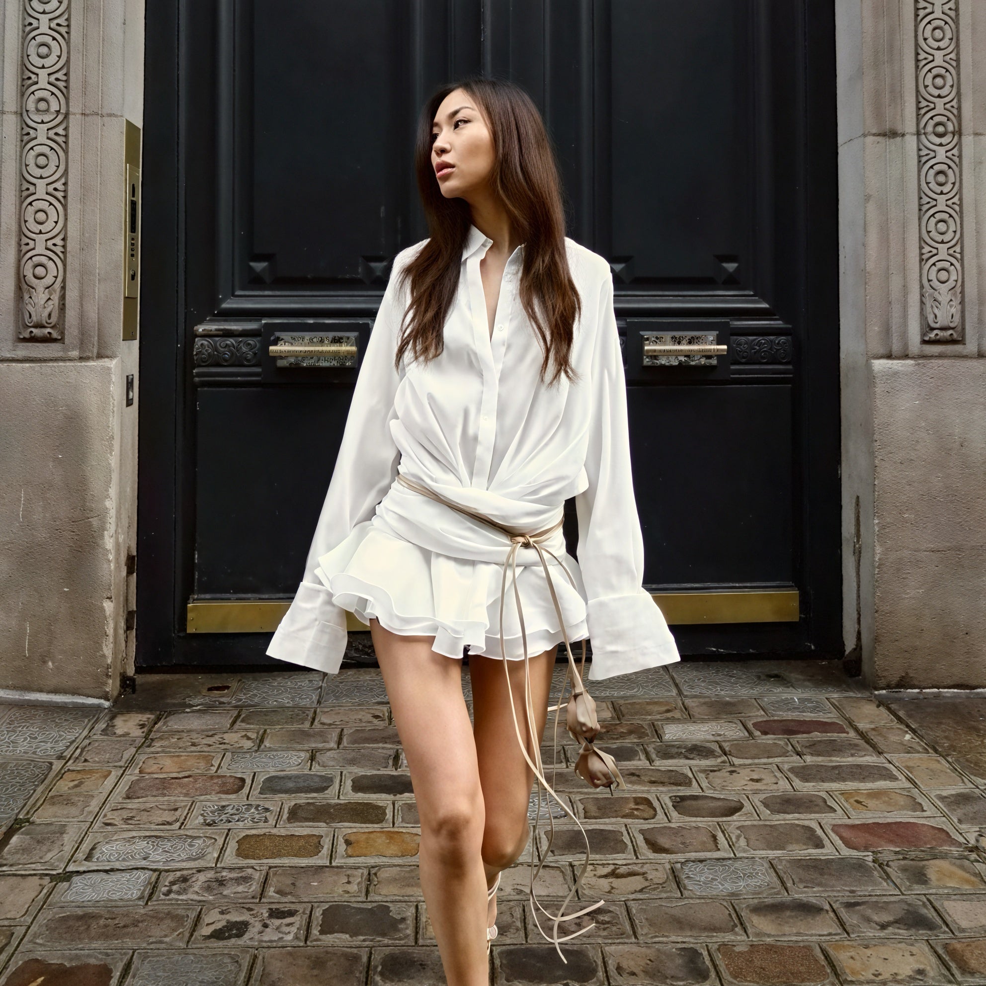 Donna Abito Lungo Bianco – Abbottonato, Maniche Lunghe, Stile Versatile-83661-73ff15e4-555d-4e8a-805d-203d4dcf5690