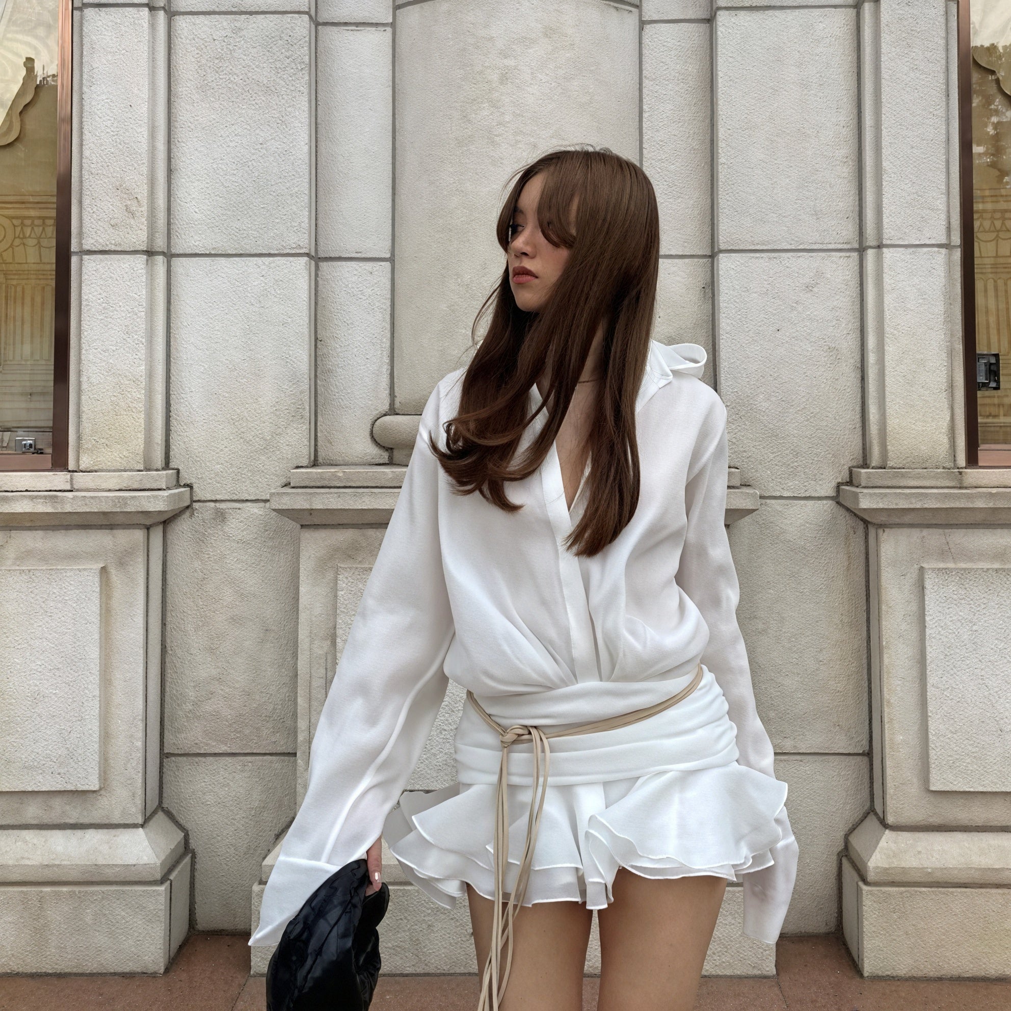 Donna Abito Lungo Bianco – Abbottonato, Maniche Lunghe, Stile Versatile-83661-e80965aa-d18f-466b-a5c8-d574a13e7d24