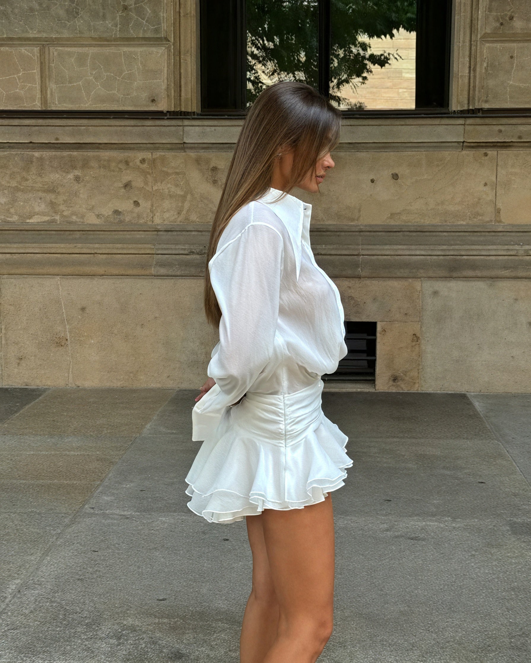 Donna Abito Lungo Bianco – Abbottonato, Maniche Lunghe, Stile Versatile-83661-6b47b93c-dd64-4447-aa4b-eb3a5cbe9438