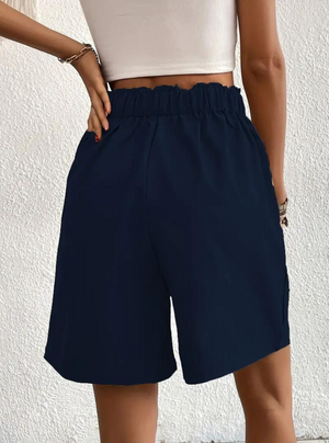 Donna Shorts Vita Alta Pieghe Frontali Tasche Funzionali-82558-8369a4ca-1d25-4307-b8d2-4fe877935813