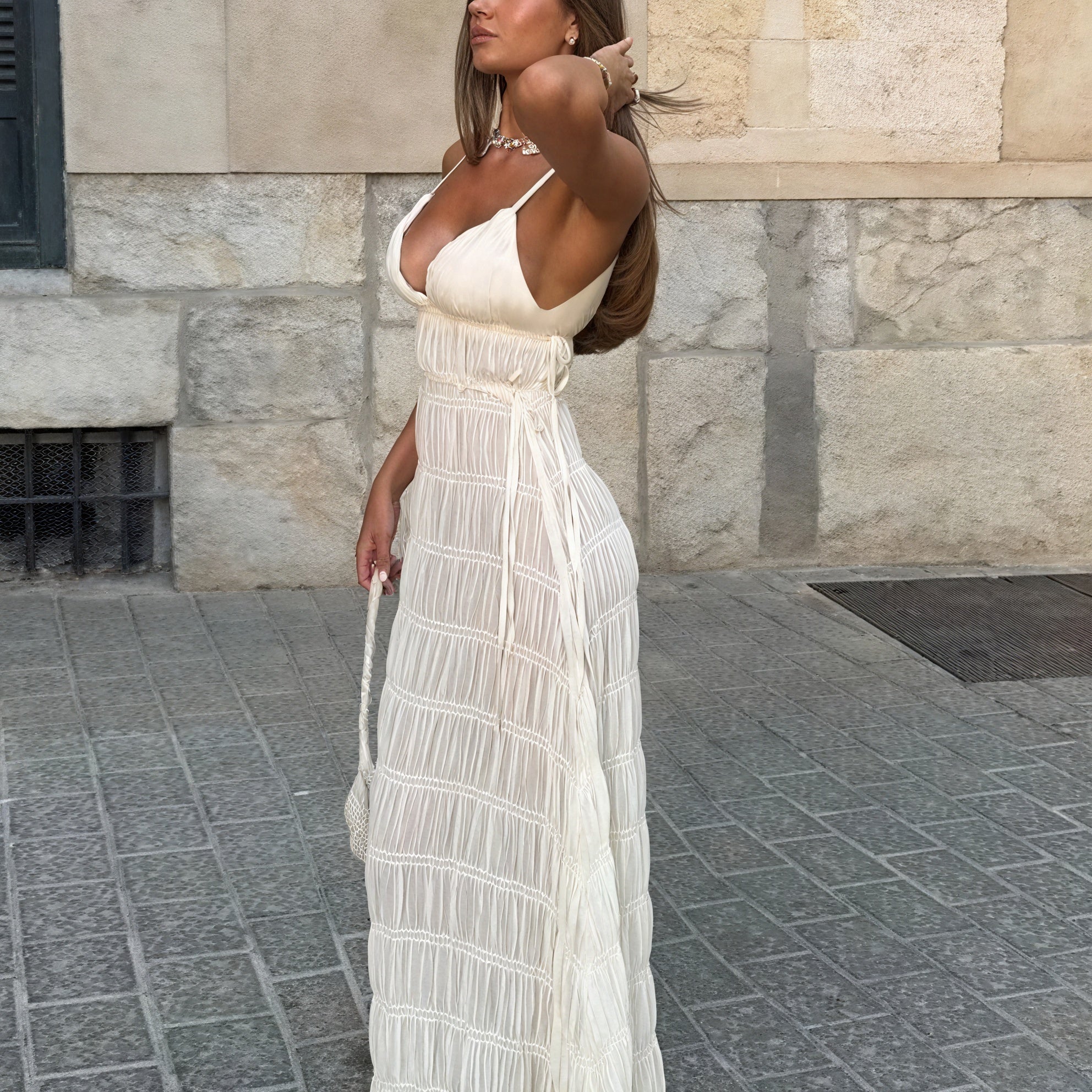 Abito Maxi Donna Plissé con Spalline Sottili Fluido-83811-0a72be21-1bf2-4f2e-99bc-15b6b2695502