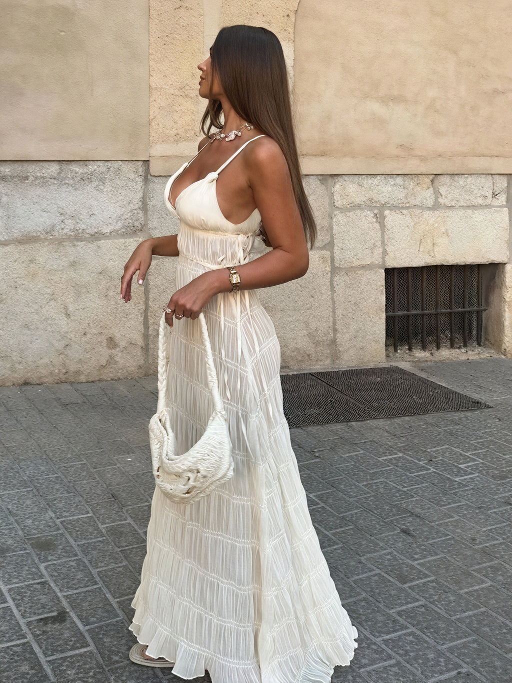 Abito Maxi Donna Plissé con Spalline Sottili Fluido-83811-19891741-1351-4ddb-b672-643e30d6fe50