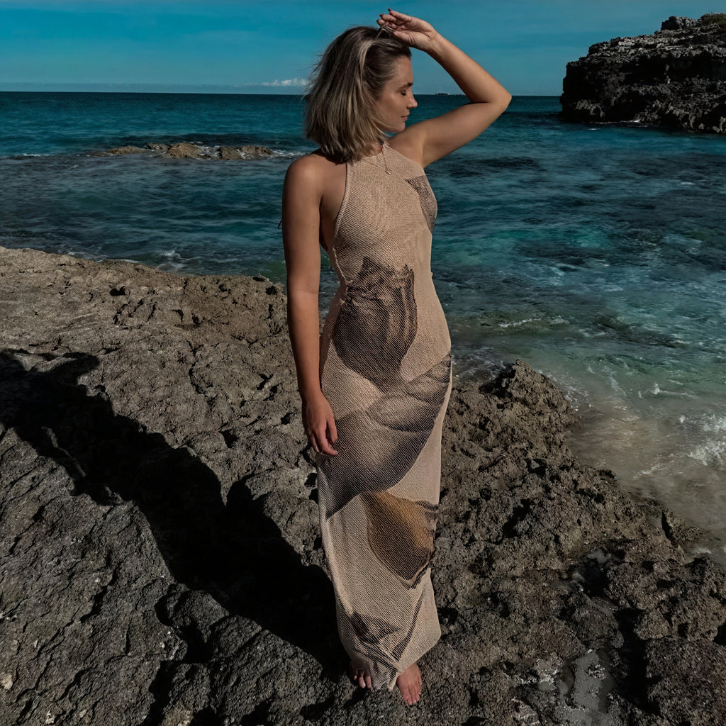 Abito Maxi Donna con Scollo Halter, Stampa Unica, Tessuto Testurizzato, Leggero-83816-c102dc19-a8a1-4a7d-ad77-948b69298a8e