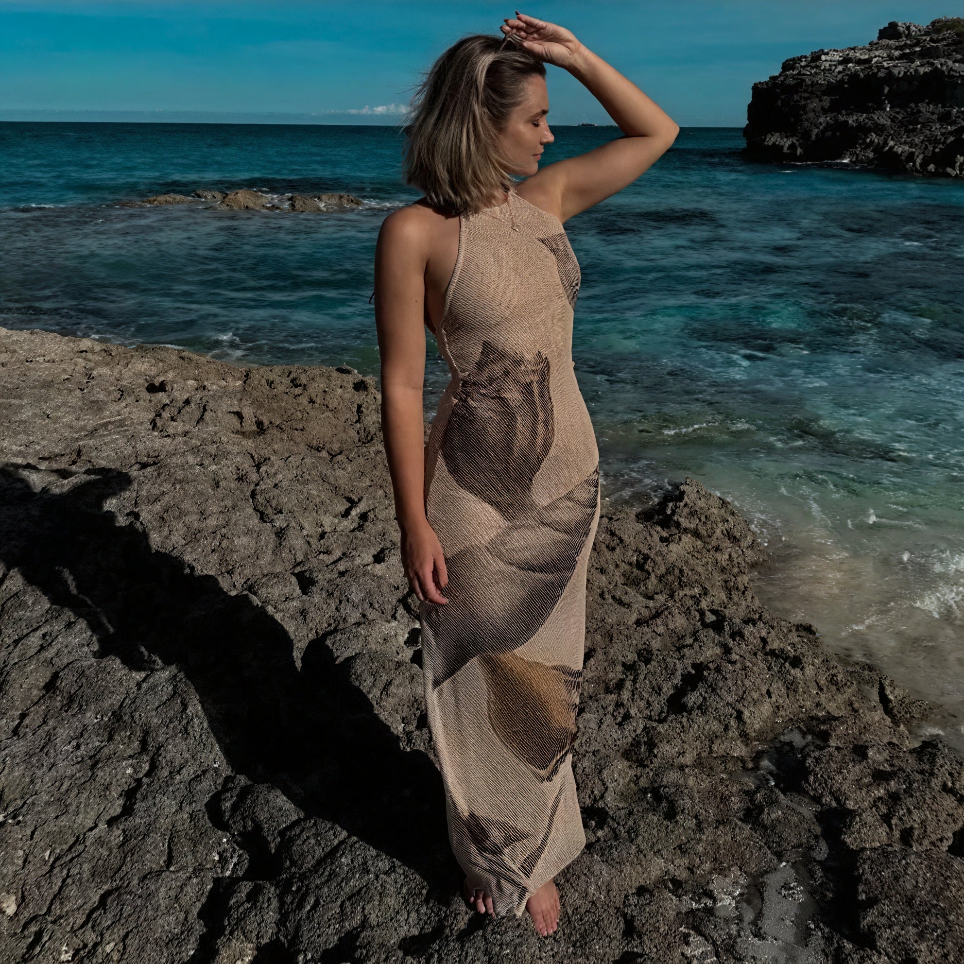 Abito Maxi Donna con Scollo Halter, Stampa Unica, Tessuto Testurizzato, Leggero-83816-c102dc19-a8a1-4a7d-ad77-948b69298a8e