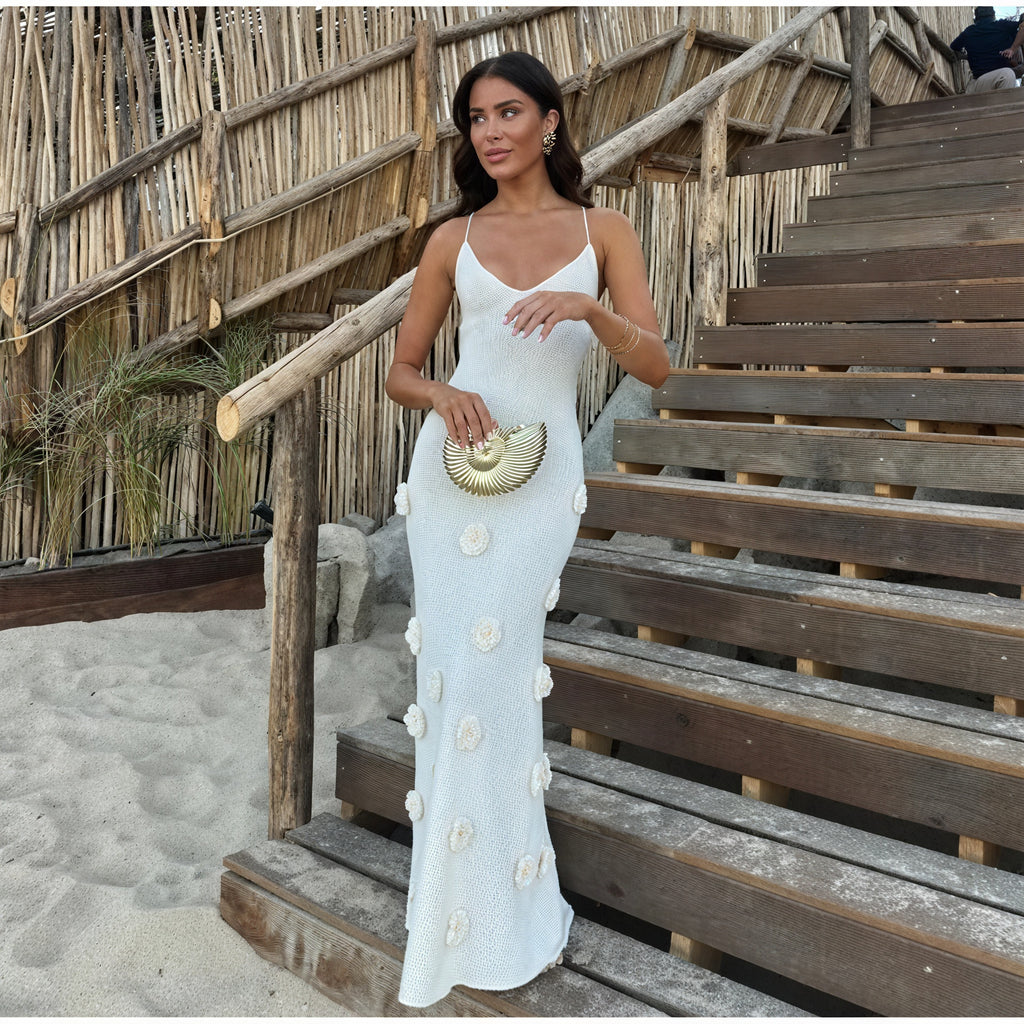 Abito Donna Bianco con Spalline Sottili e Ricami Floreali Elegante-83821-dad22eff-0459-438c-8966-a964ec7cc8d3