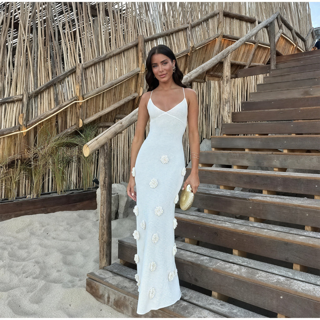 Abito Donna Bianco con Spalline Sottili e Ricami Floreali Elegante-83821-24d7256c-6723-4ac3-9e6c-bec8f15328bd