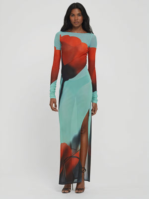 Abito Maxi Donna – Stampa Colorata Floreale, Maniche Lunghe, Lunghezza al Pavimento-83850-7272b764-e785-44ad-9afa-d4bb447c62c9