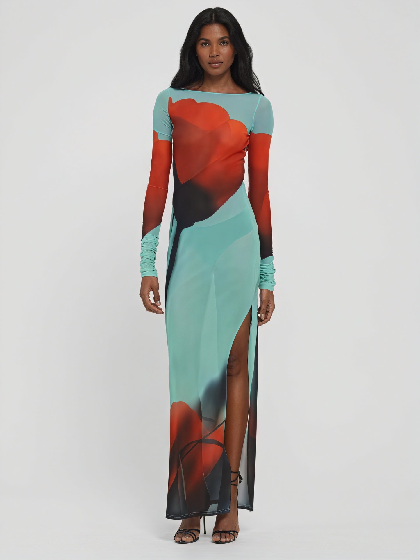 Abito Maxi Donna – Stampa Colorata Floreale, Maniche Lunghe, Lunghezza al Pavimento-83850-7272b764-e785-44ad-9afa-d4bb447c62c9