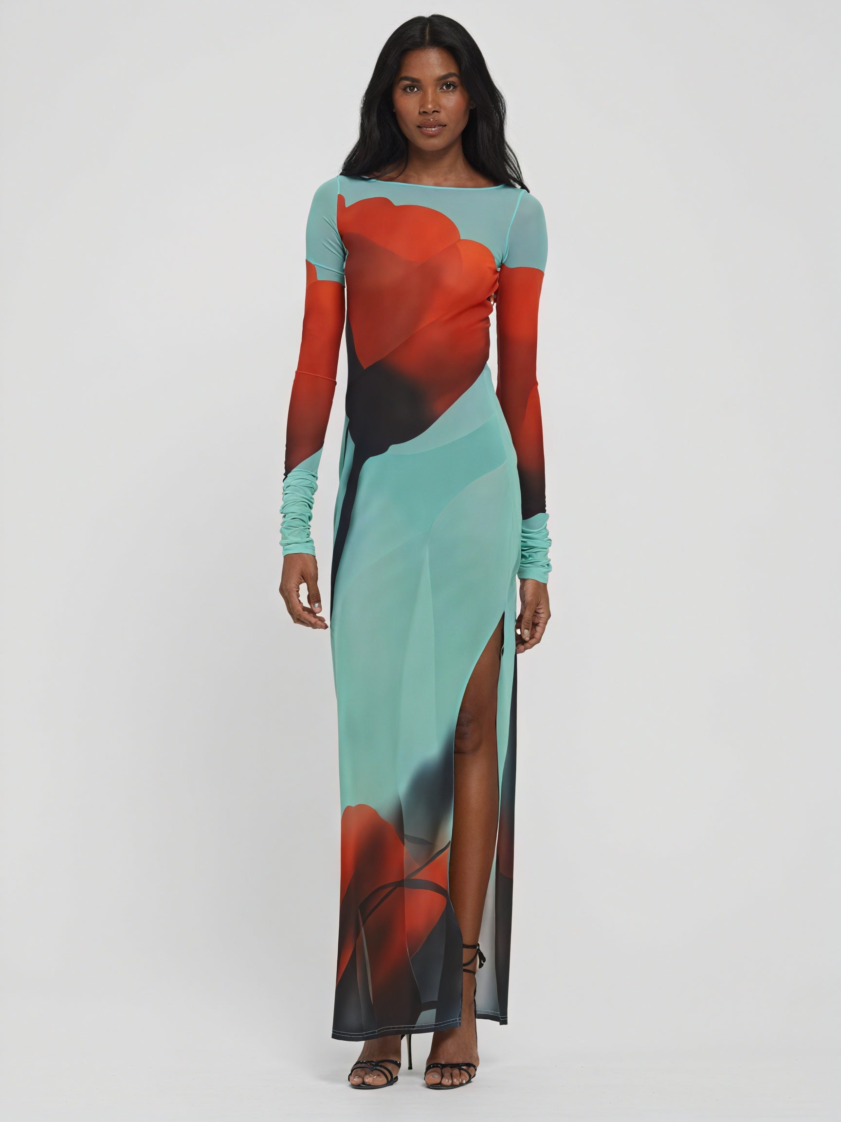 Abito Maxi Donna – Stampa Colorata Floreale, Maniche Lunghe, Lunghezza al Pavimento-83850-7272b764-e785-44ad-9afa-d4bb447c62c9
