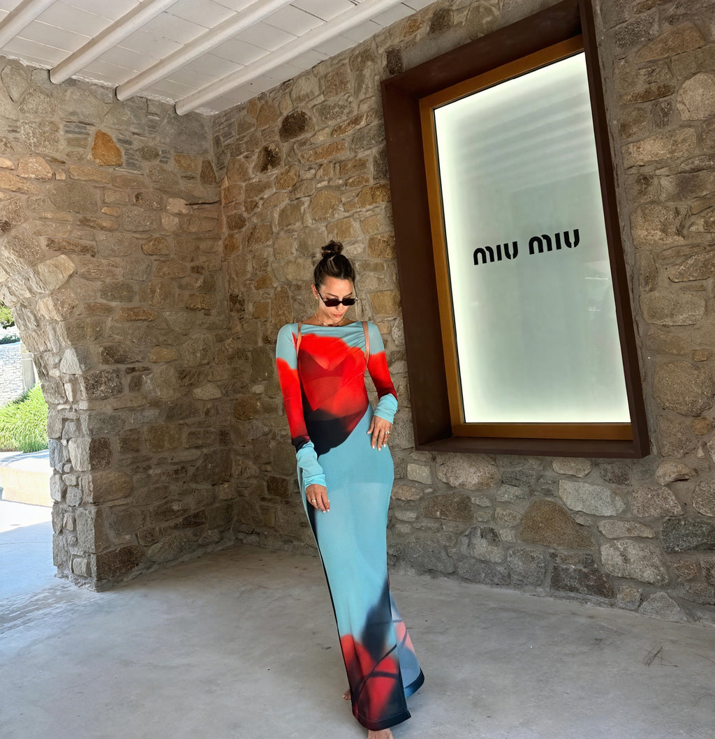 Abito Maxi Donna – Stampa Colorata Floreale, Maniche Lunghe, Lunghezza al Pavimento-83850-c9132c38-c8db-4625-995e-880132825651