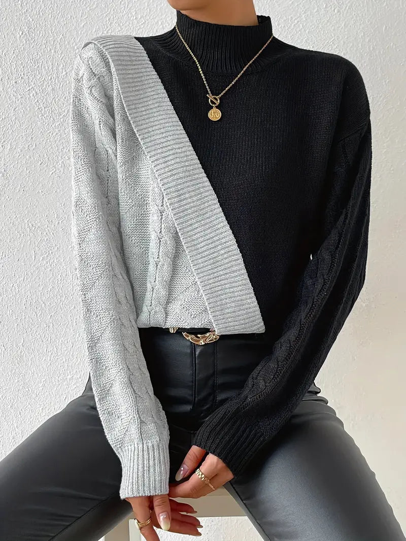 Maglione Dolcevita Donna – Design Color Block, Lavorazione a Treccia-54586-b1c5e7a2-7e02-452a-98eb-a706d10e37da