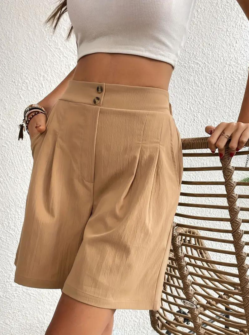 Donna Shorts Vita Alta Pieghe Frontali Tasche Funzionali-82558-8531a968-e663-482d-ad8d-89c6d105ba22
