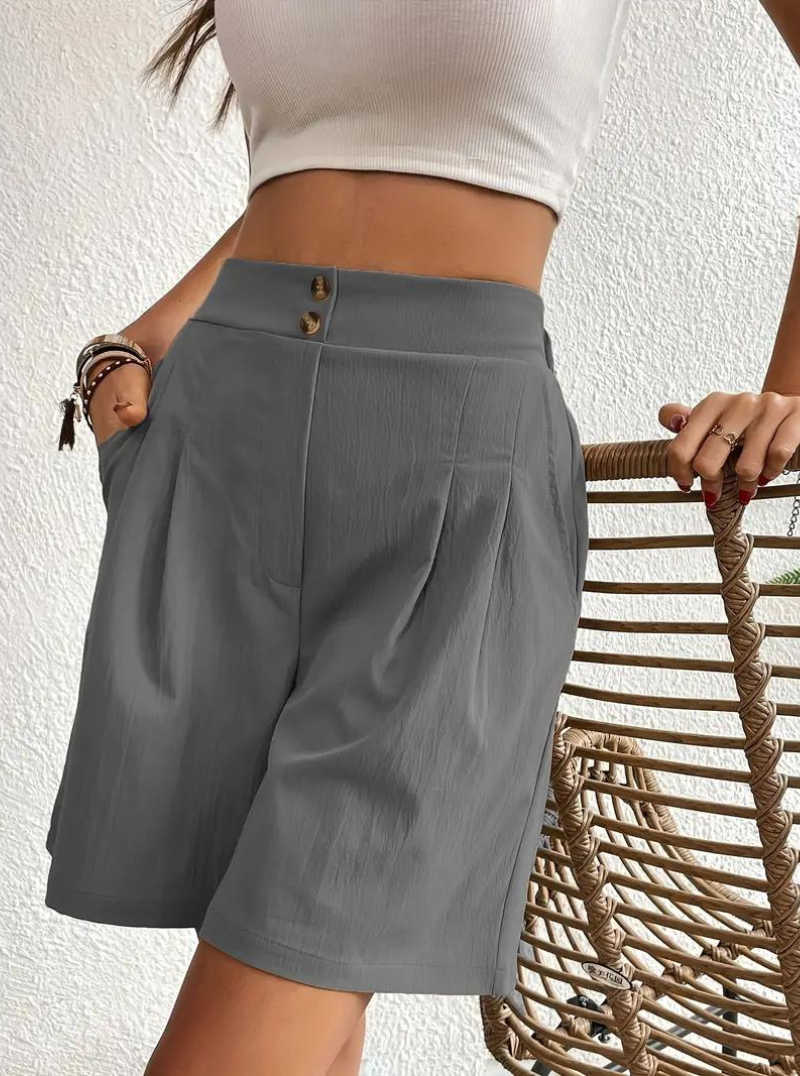 Donna Shorts Vita Alta Pieghe Frontali Tasche Funzionali-82558-86a1797b-000c-4684-ace9-085b487d8825