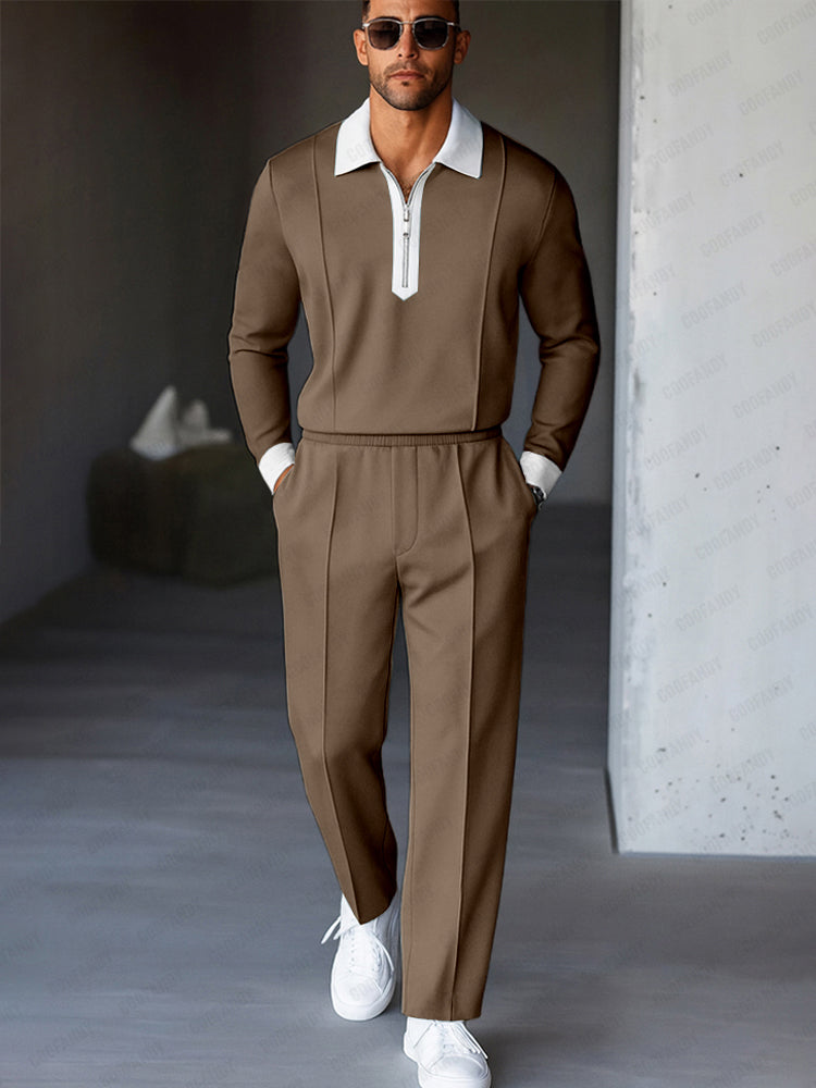 Ricardo Coordinato Moderno con Collo a Contrasto e Zip