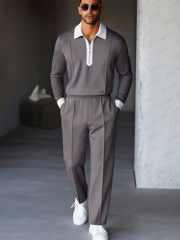 Ricardo Coordinato Moderno con Collo a Contrasto e Zip