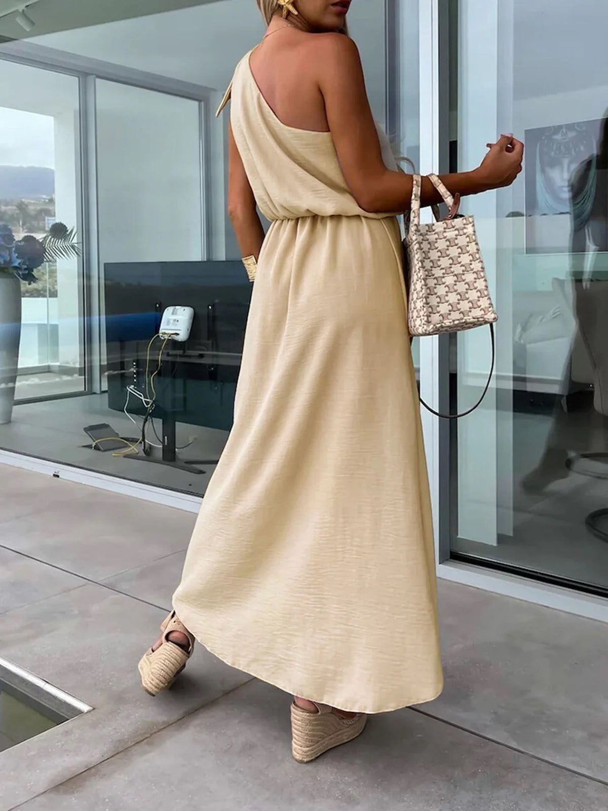 Abito Monospalla Donna con Spacco Laterale e Cintura in Vita, Stile Estivo-83342-8839f17e-0ff8-443f-9d9c-d30e02aead09