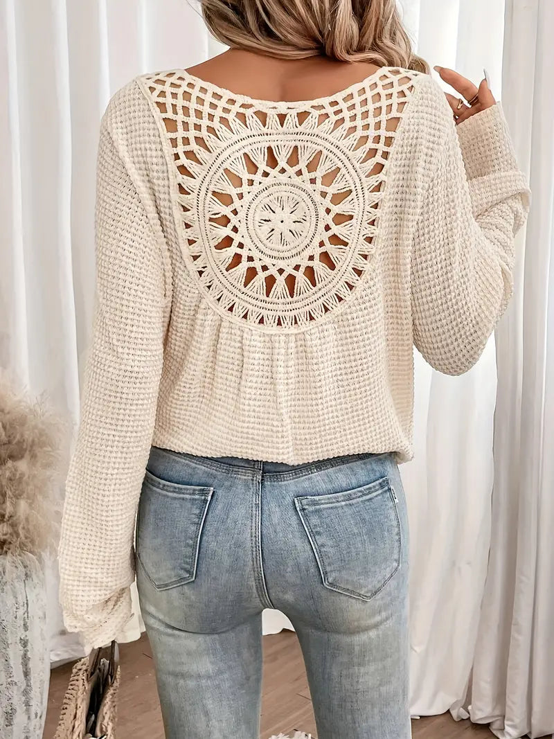 Top Manica Lunga con Dettaglio Crochet