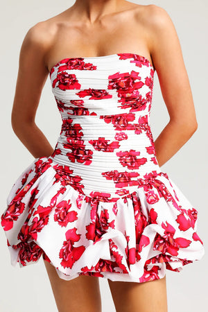 Abito Donna Senza Spalline con Stampa Floreale, Gonna a Balze, Corpetto Strutturato, Dorio Moda-83685-8a55196b-d088-4fa5-93ba-6105e06e9a1f