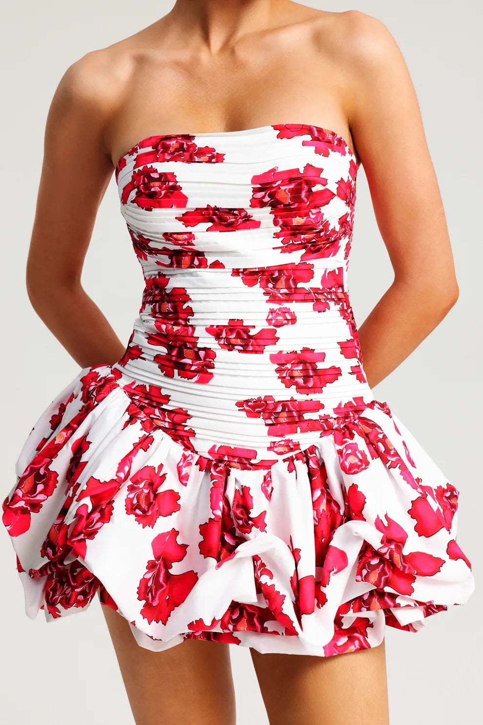 Abito Donna Senza Spalline con Stampa Floreale, Gonna a Balze, Corpetto Strutturato, Dorio Moda-83685-8a55196b-d088-4fa5-93ba-6105e06e9a1f