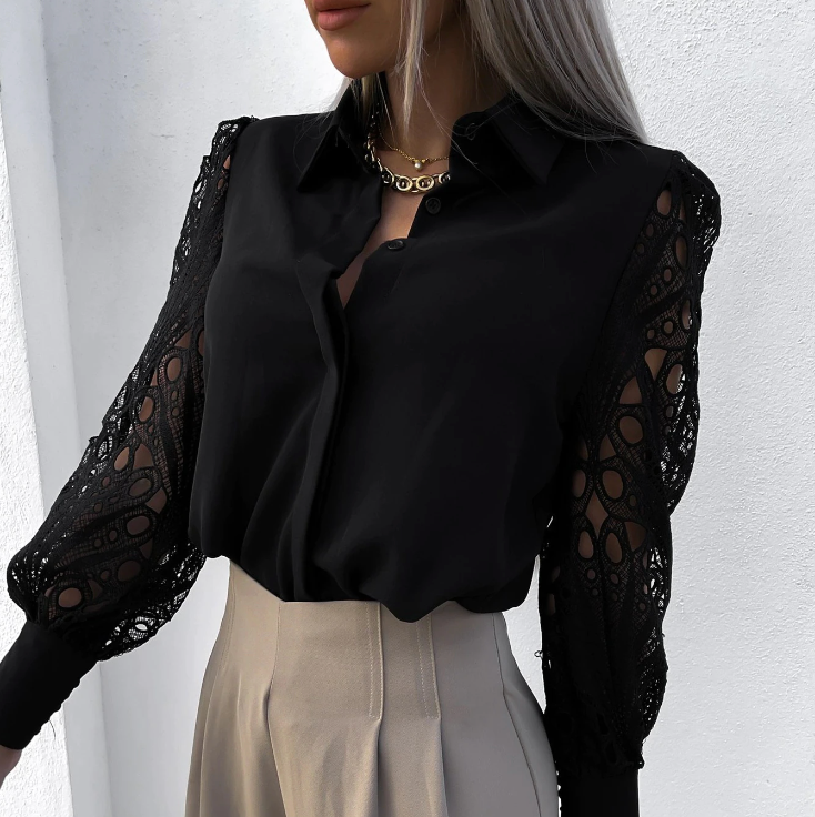 Blusa Raffinata con Maniche in Pizzo