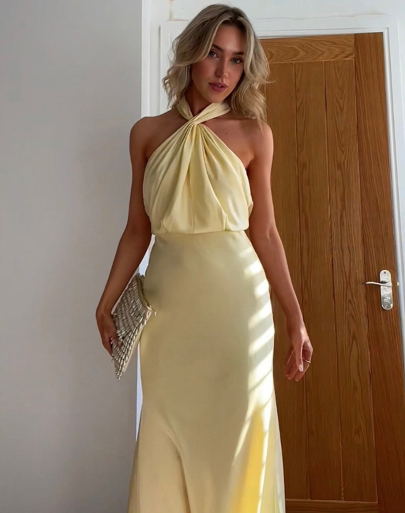 Dorio Moda Abito Maxi da Donna Raso Elegante – Scollo all'Americana, Silhouette Fluida-83281-8c6d6ffc-8040-4b6a-96c5-e2421c9ca7f8